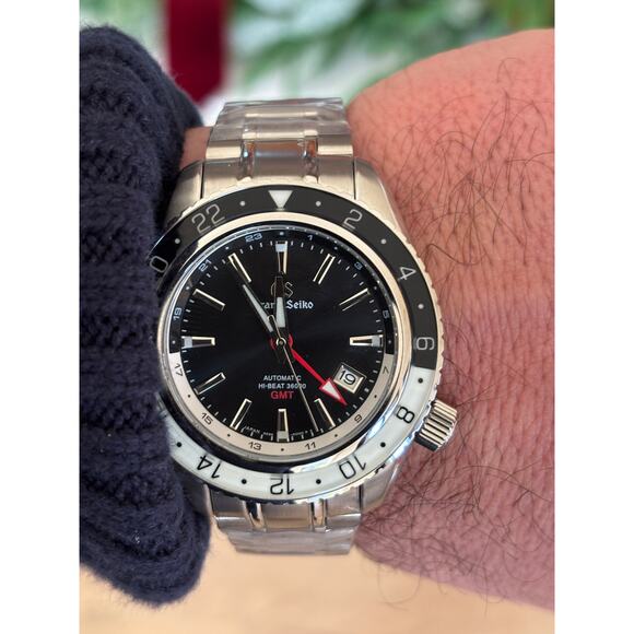 Seiko NH34 GMT MOD Watch 44mm Black Sunburst Dial Steel Automatic Sapphire
